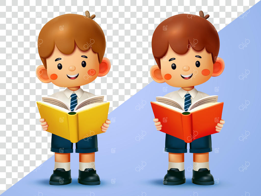 پسر دانش‌آموز در حال خواندن کتاب - مناسب برای آموزش و عناصر طراحی