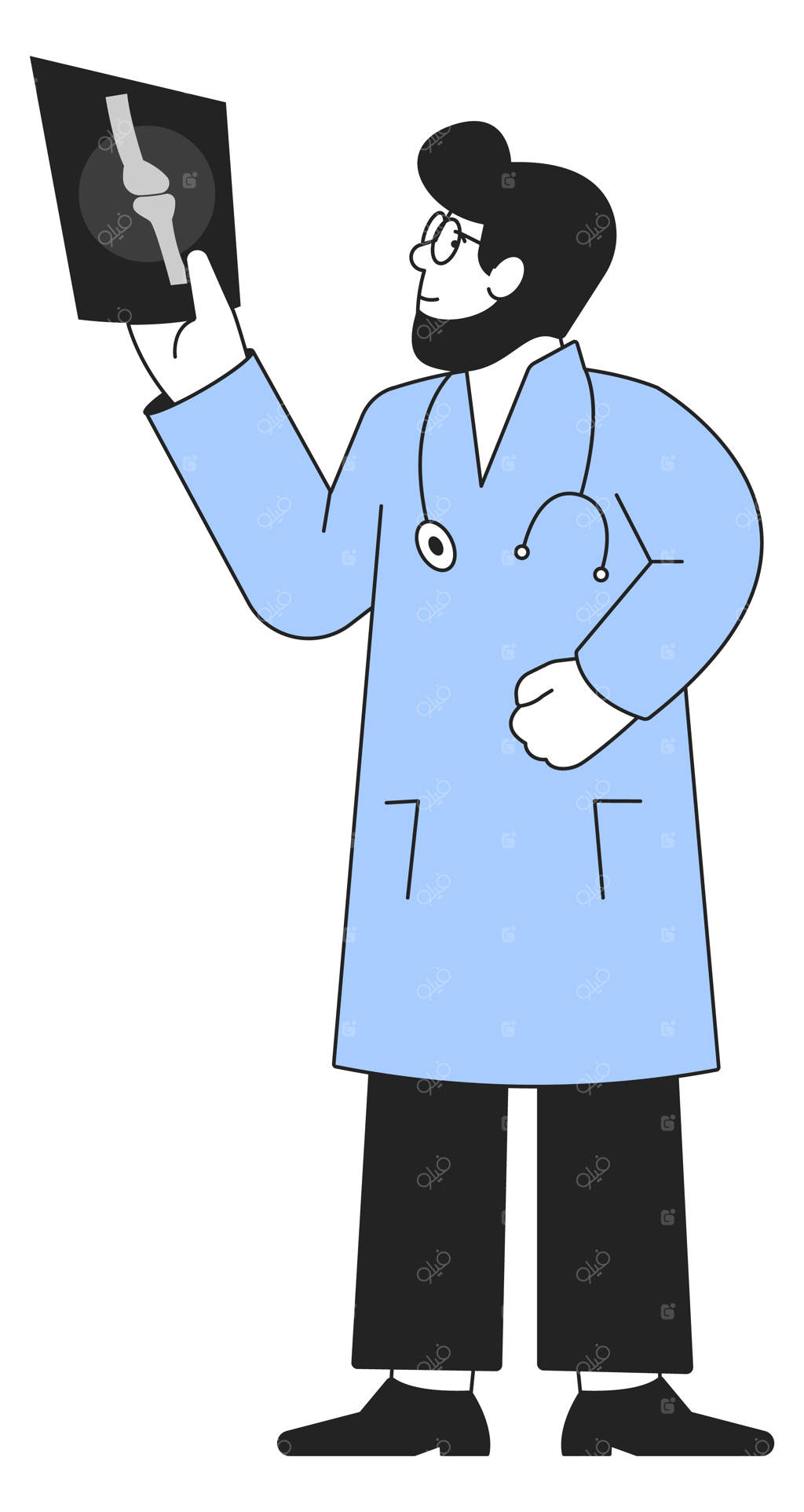 پزشک در حال بررسی عکس رادیولوژی از استخوان شکسته