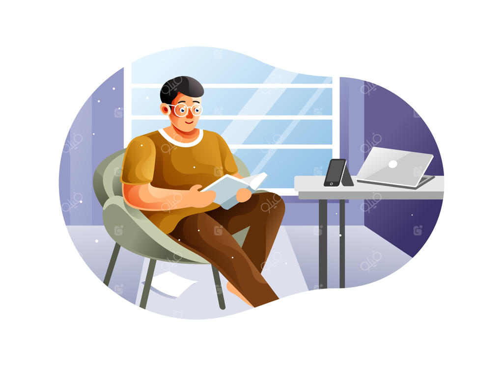 پسر در حال کتاب خواندن با مفهوم سم‌زدایی دیجیتال