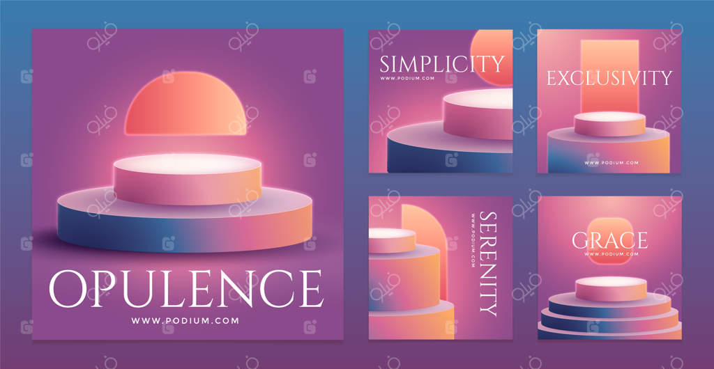 مجموعه پست‌های اینستاگرام با پس‌زمینه گرادیانت و پودیوم