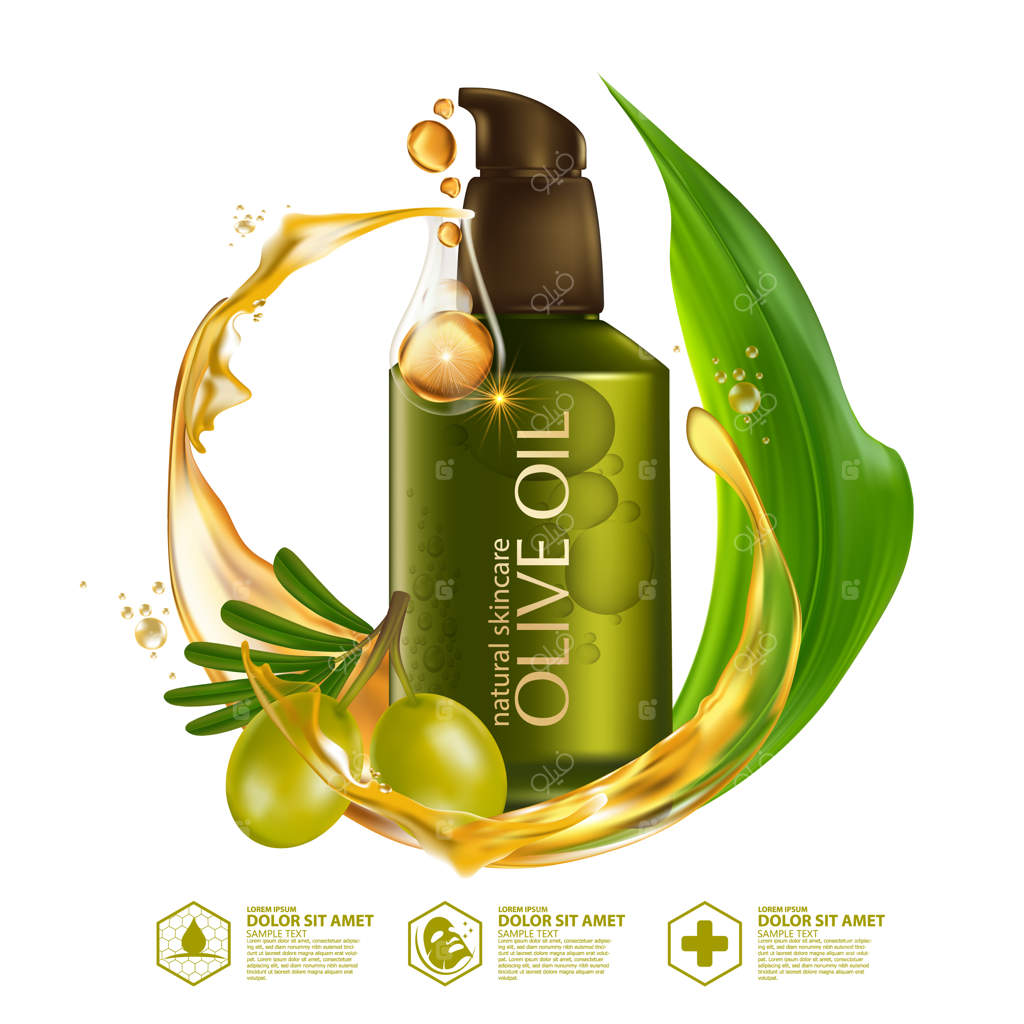 تصویر واقعی لوازم آرایشی با مواد تشکیل‌دهنده مراقبت از پوست روغن زیتون