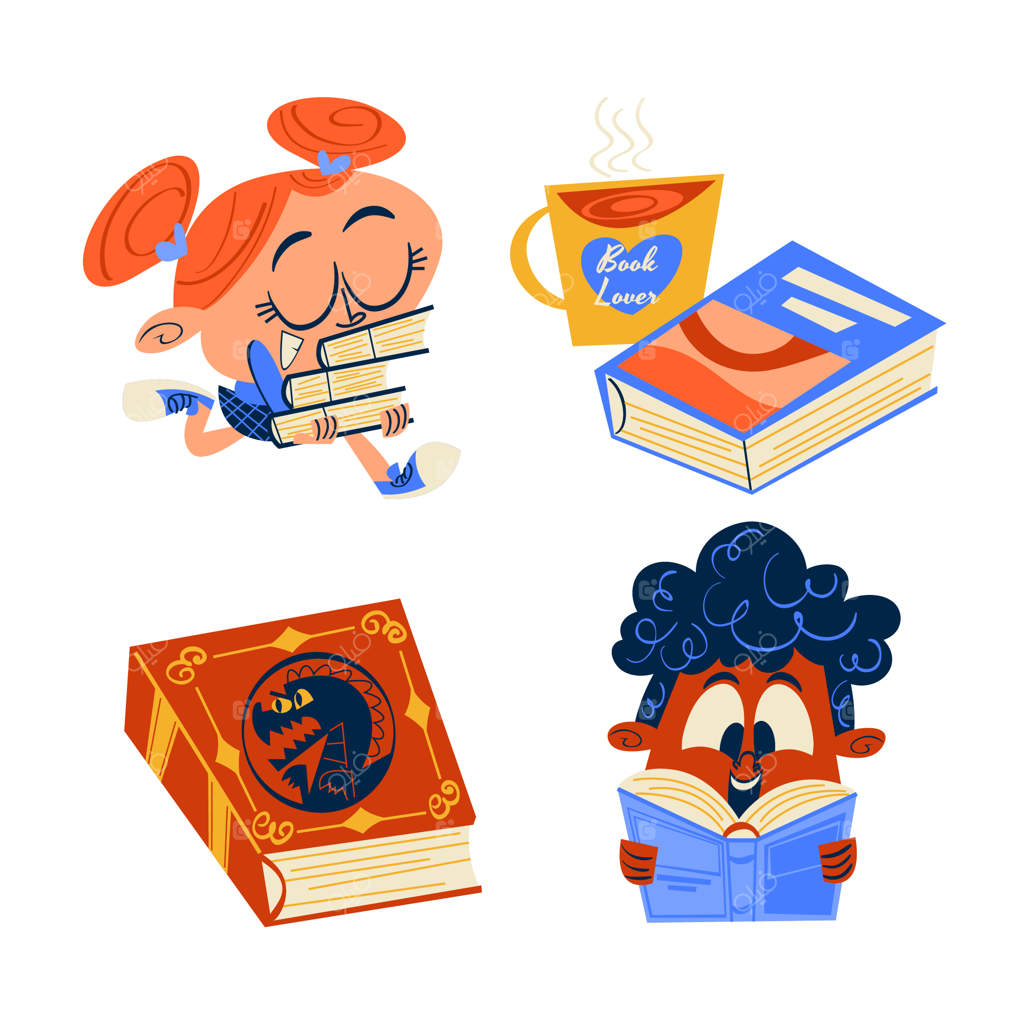 مجموعه برچسب‌های کارتونی برای عاشقان کتاب