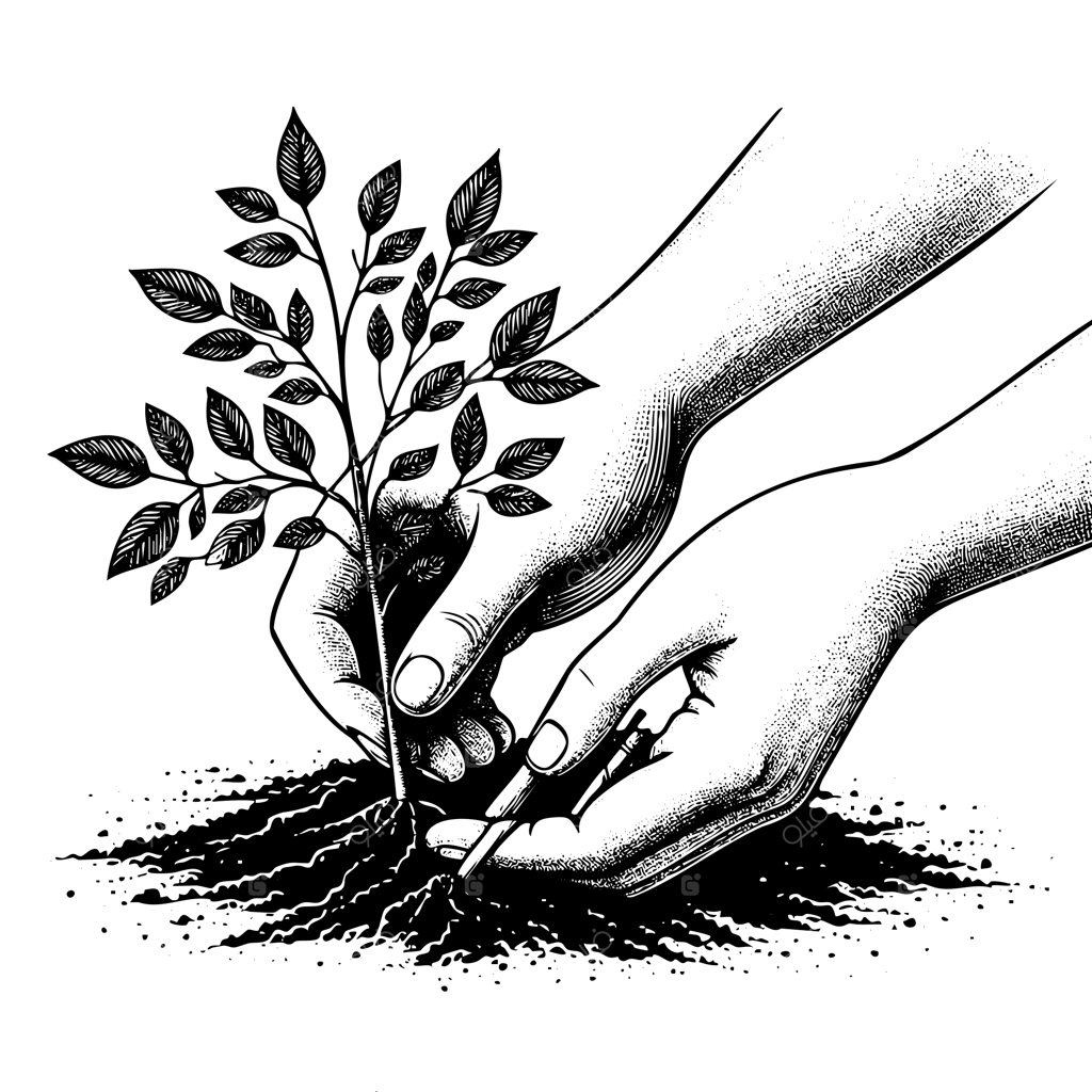 دستی در حال کاشت درخت در خاک