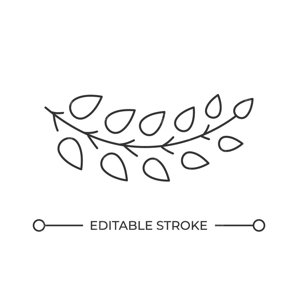 شاخۀ درخت با برگ‌ها: نماد خطی. نمایی از طبیعت تازه در بهار. شاخه‌ای ظریف از باغ. دکور گل‌دار. تصویر جدا شده. نماد ساده و خطی. قابل ویرایش.