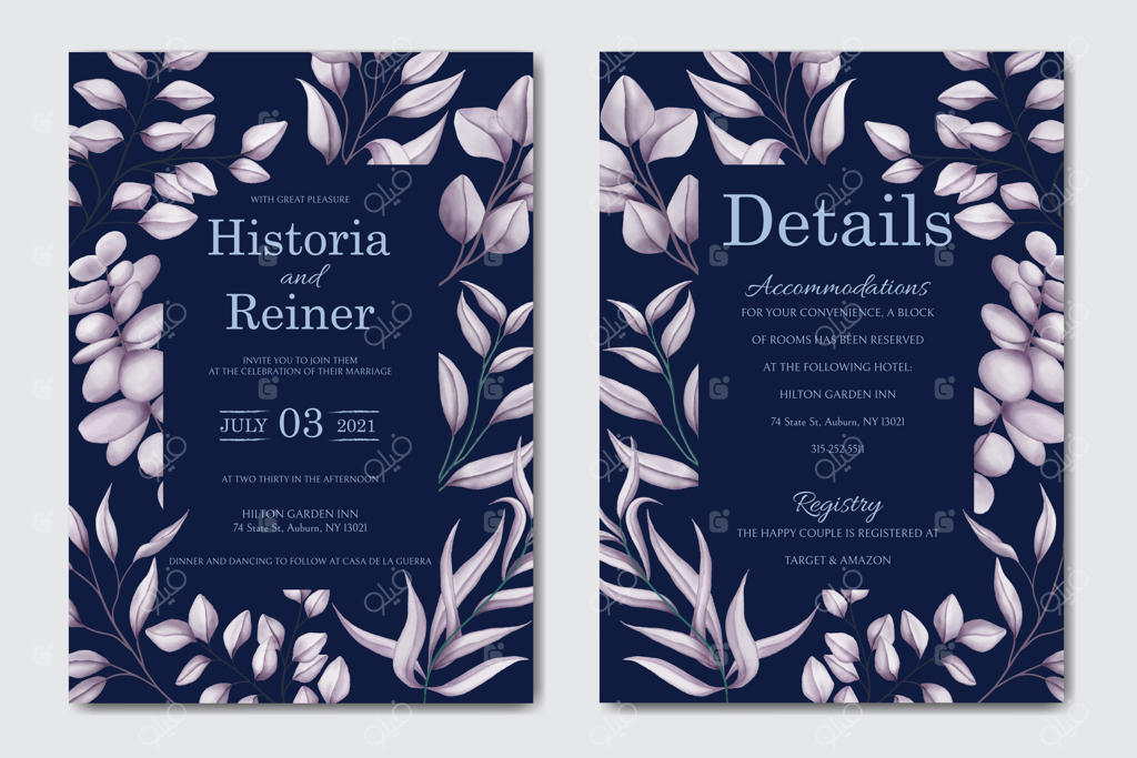 دعوتنامه عروسی گلدار کلاسیک با زمینه تیره