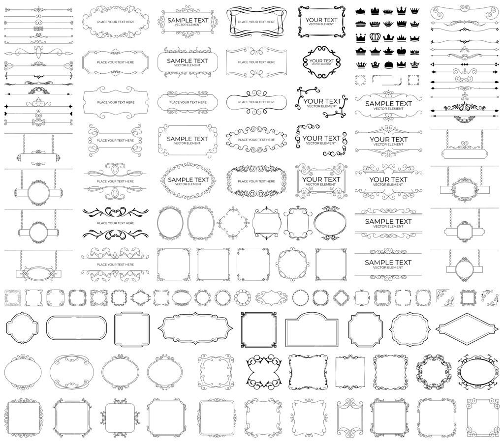 مجموعه وکتور قاب و گوشه‌های طلایی کلاسیک