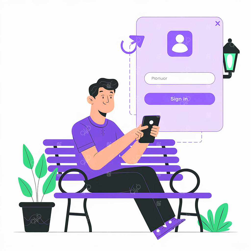 مردی نشسته روی نیمکت جلوی تابلوی ایست