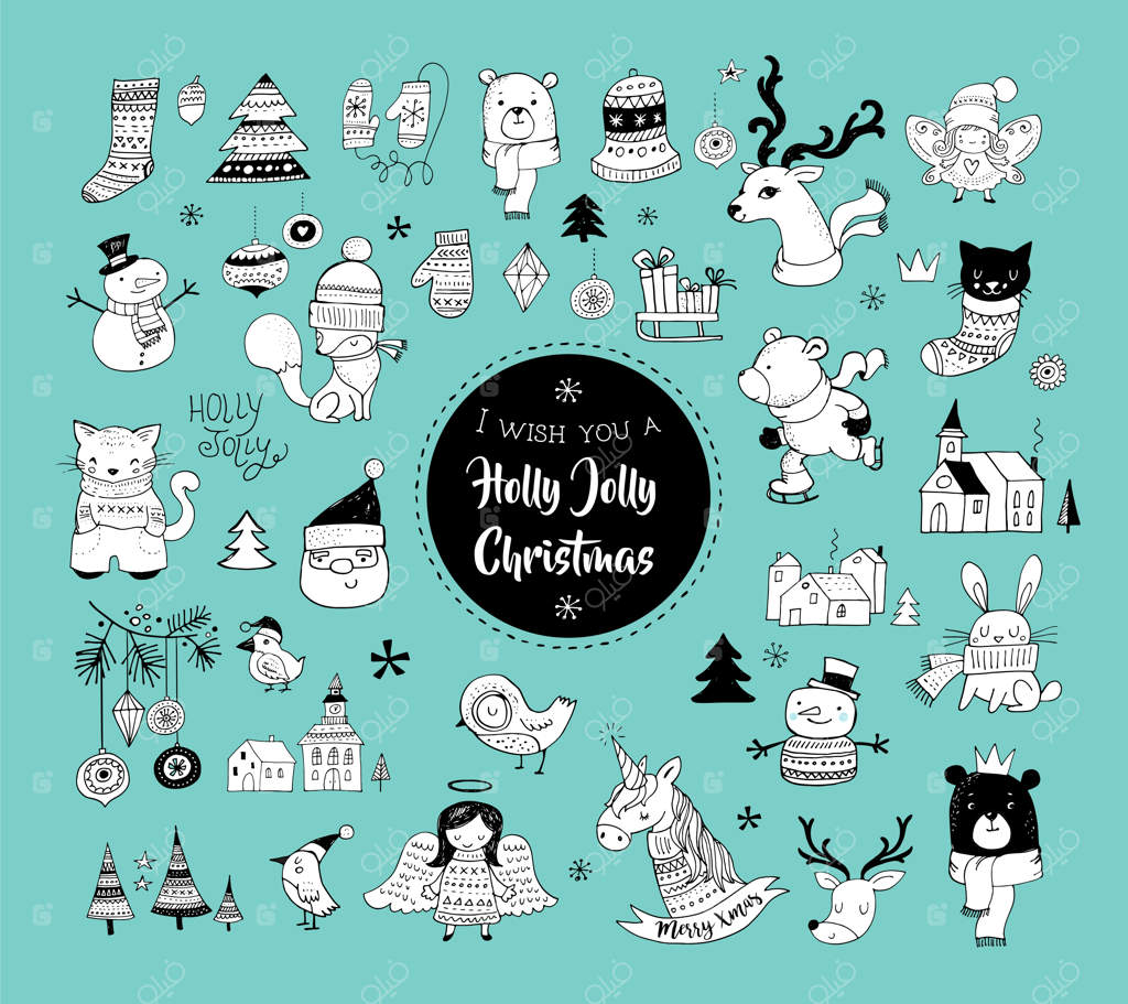 طرح‌های دستی زیبا و بامزه کریسمس: برچسب‌ها، تصاویر و عناصر گرافیکی