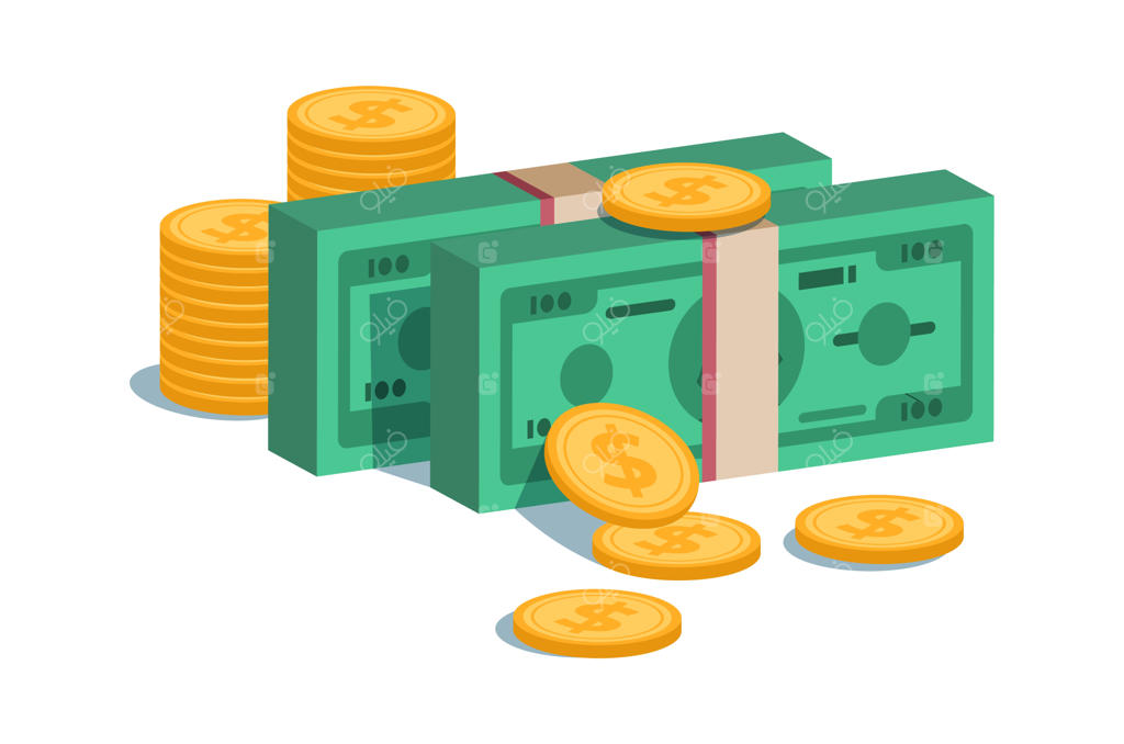تصویرسازی وکتور پول، سکه‌های طلا و دسته‌های اسکناس، تراکنش‌های مالی و بانکی، درآمد و پس‌انداز یا سرمایه‌گذاری، تبادل ارز، تجارت، موفقیت و ثروت