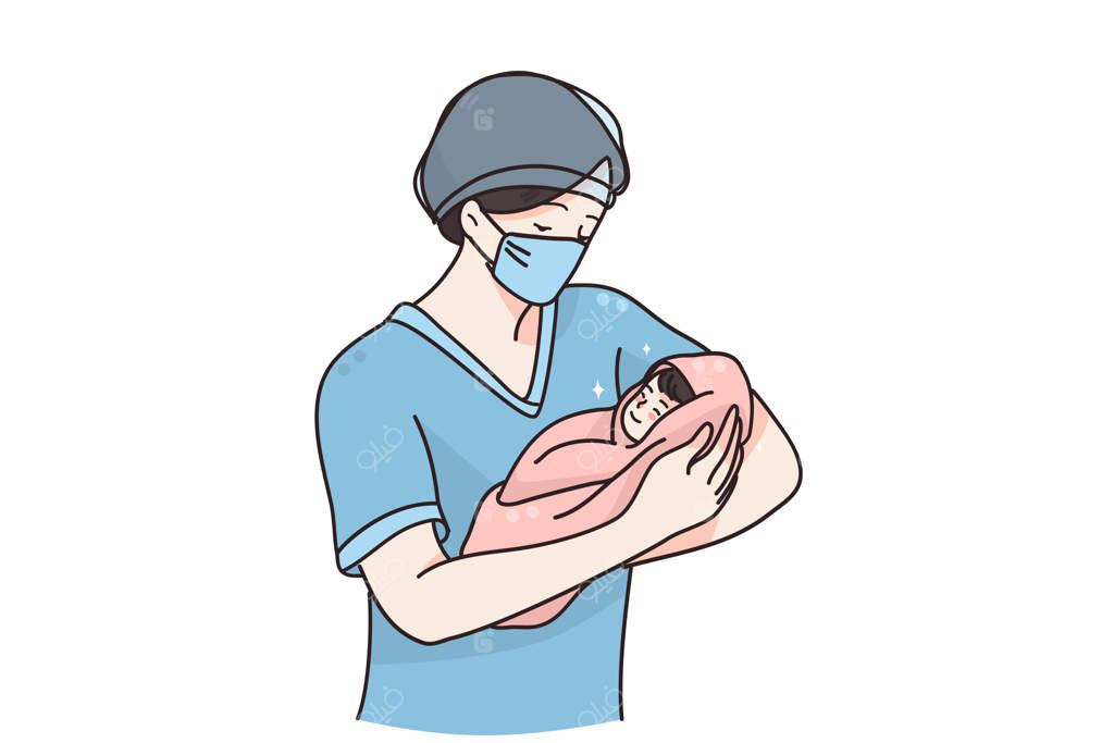 ماما یا پزشک با مفهوم نوزاد تازه متولد شده