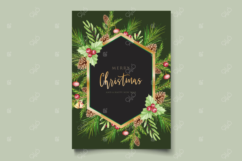 گل‌ها و برگ‌های کریسمس آبرنگی دستی绘ی