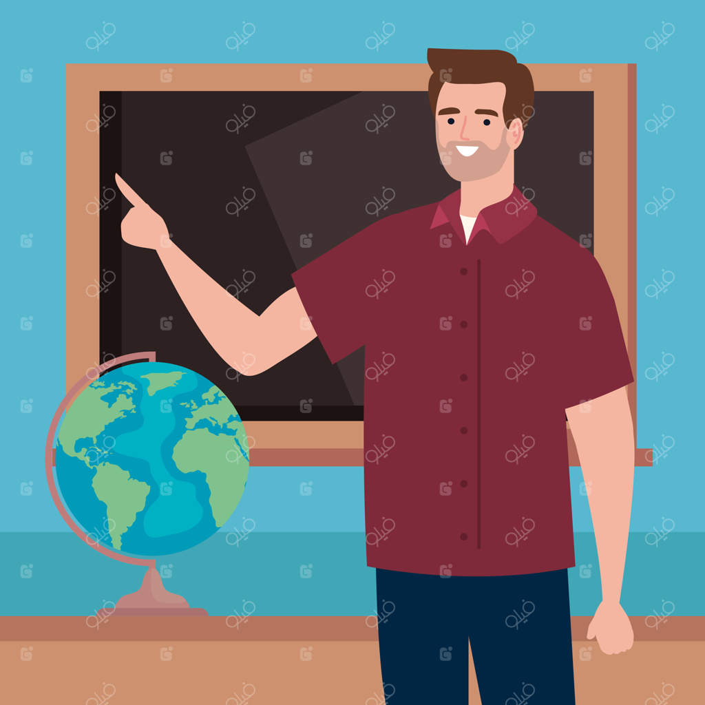 معلم مرد جغرافیا در کلاس درس