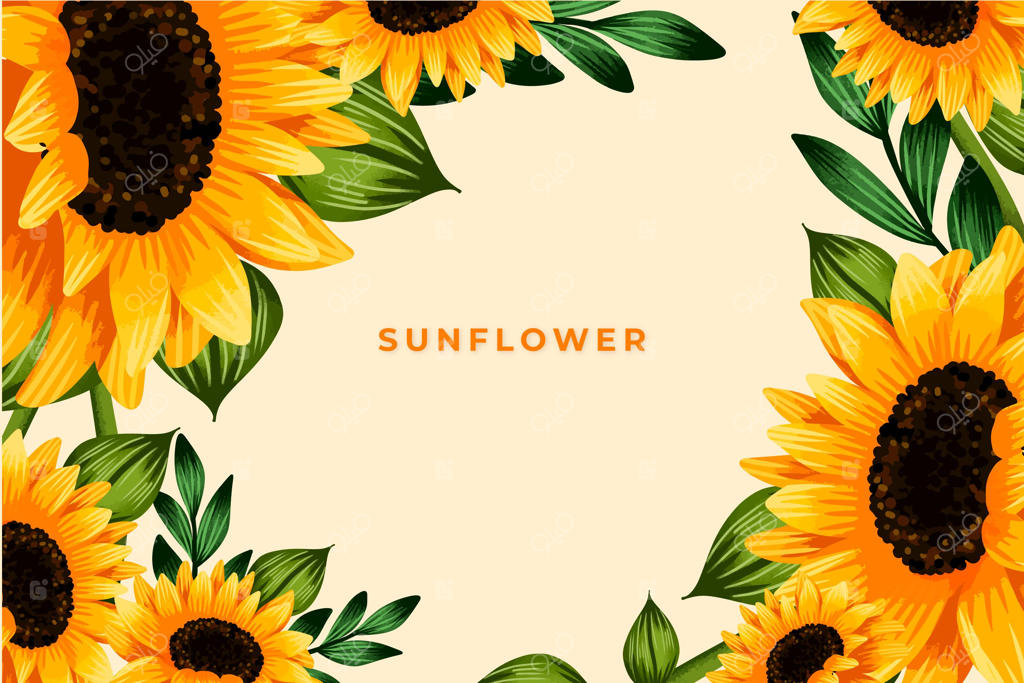 کاغذ دیواری حاشیه‌ای گل آفتابگردان با نقاشی آبرنگ دستی