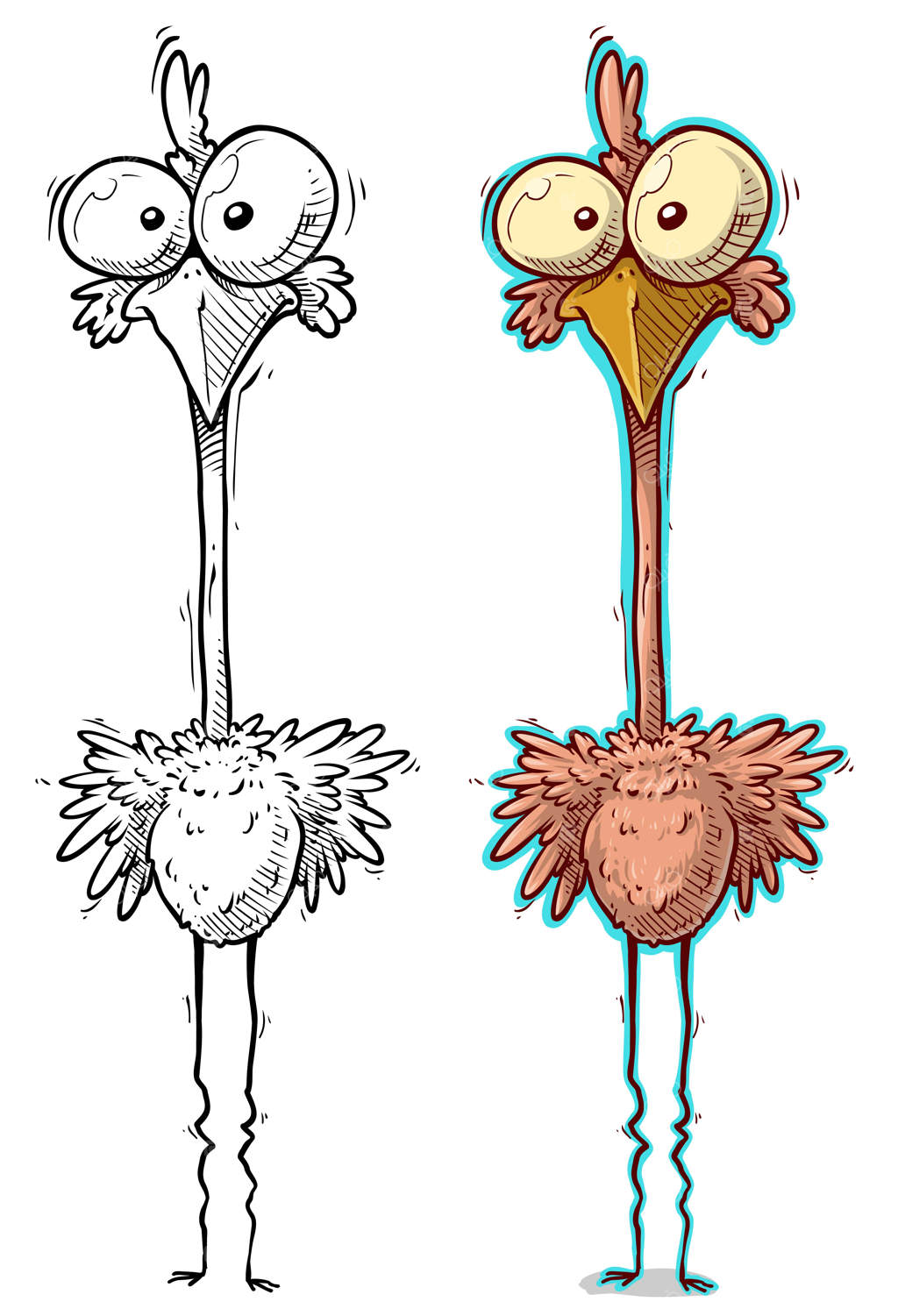 پرنده صورتی بامزه و دیوانه کارتونی و دست‌کشیده