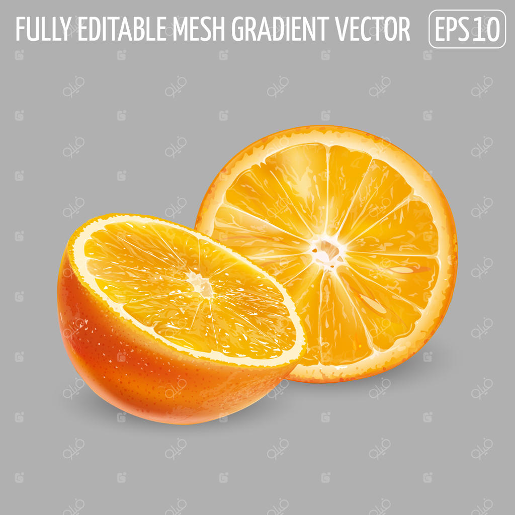 پرتقال آبدار و تازه - طراحی غذای سالم. تصویرسازی واقع‌گرایانه.