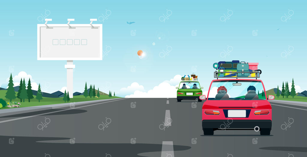 خانواده با ماشین و چمدان‌هایی بر روی سقف سفر کردند.