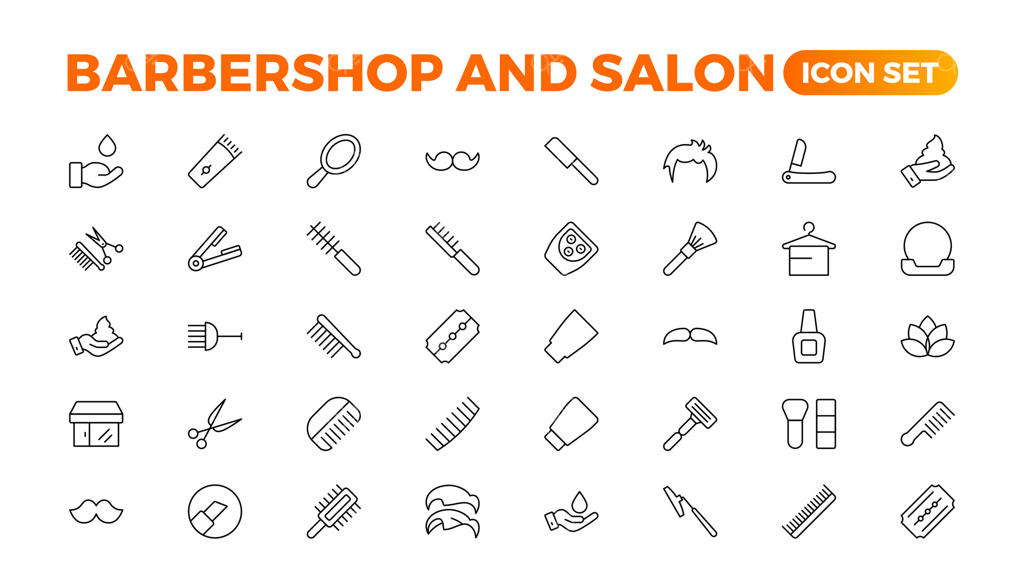 آیکون‌های آرایشگاه - مجموعه‌ای از تصاویر ساده و قابل ویرایش برای وب. کلکسیونی از طرح‌های خطی و مینیمال. مجموعه آیکون‌های ابزار آرایشگری. بسته‌ای در سبک هنری. مجموعه‌ای از آیکون‌های وکتور.