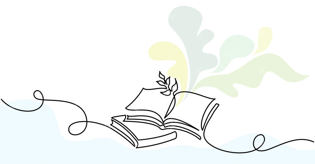 کتاب باز با تزئین قاب برگ در پایین - طراحی خطی پیوسته آموزش