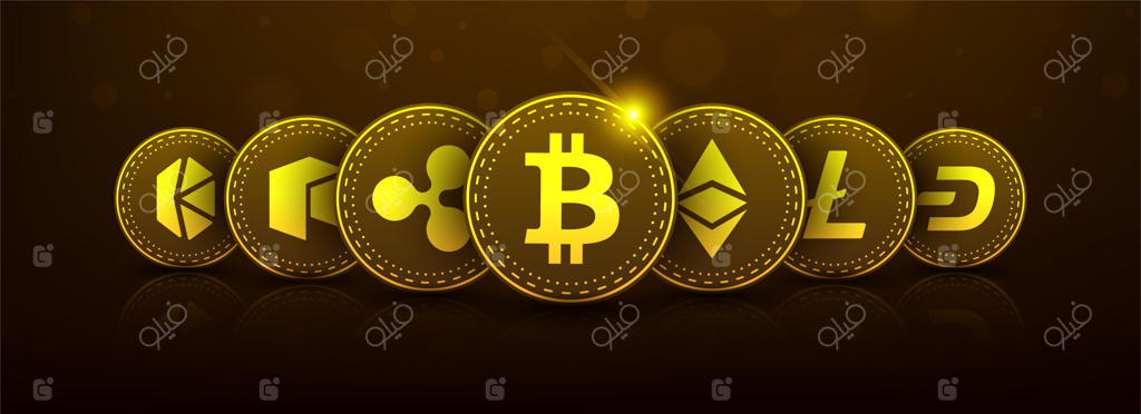 مفهوم سه‌بعدی فناوری بلاکچین بیت‌کوین طلایی مناسب برای بنر یا کاور فناوری‌های آینده