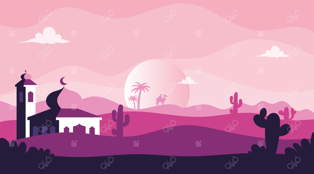 تصویر مسجد با منظره بیابانی به سبک طراحی تخت