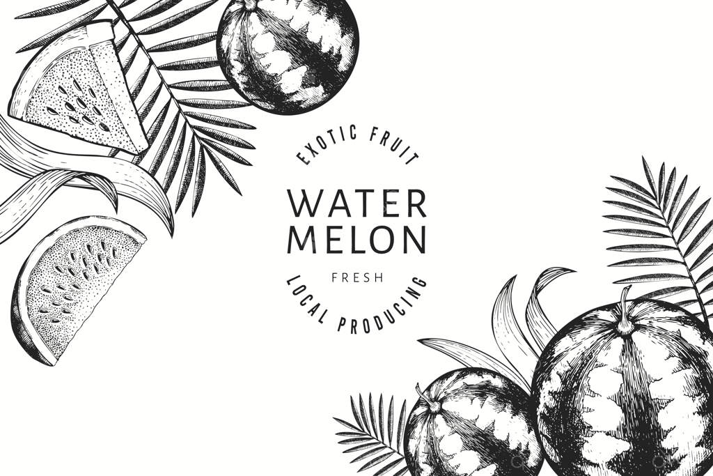 پترن طراحی هندوانه، خربزه و برگ‌های استوایی.