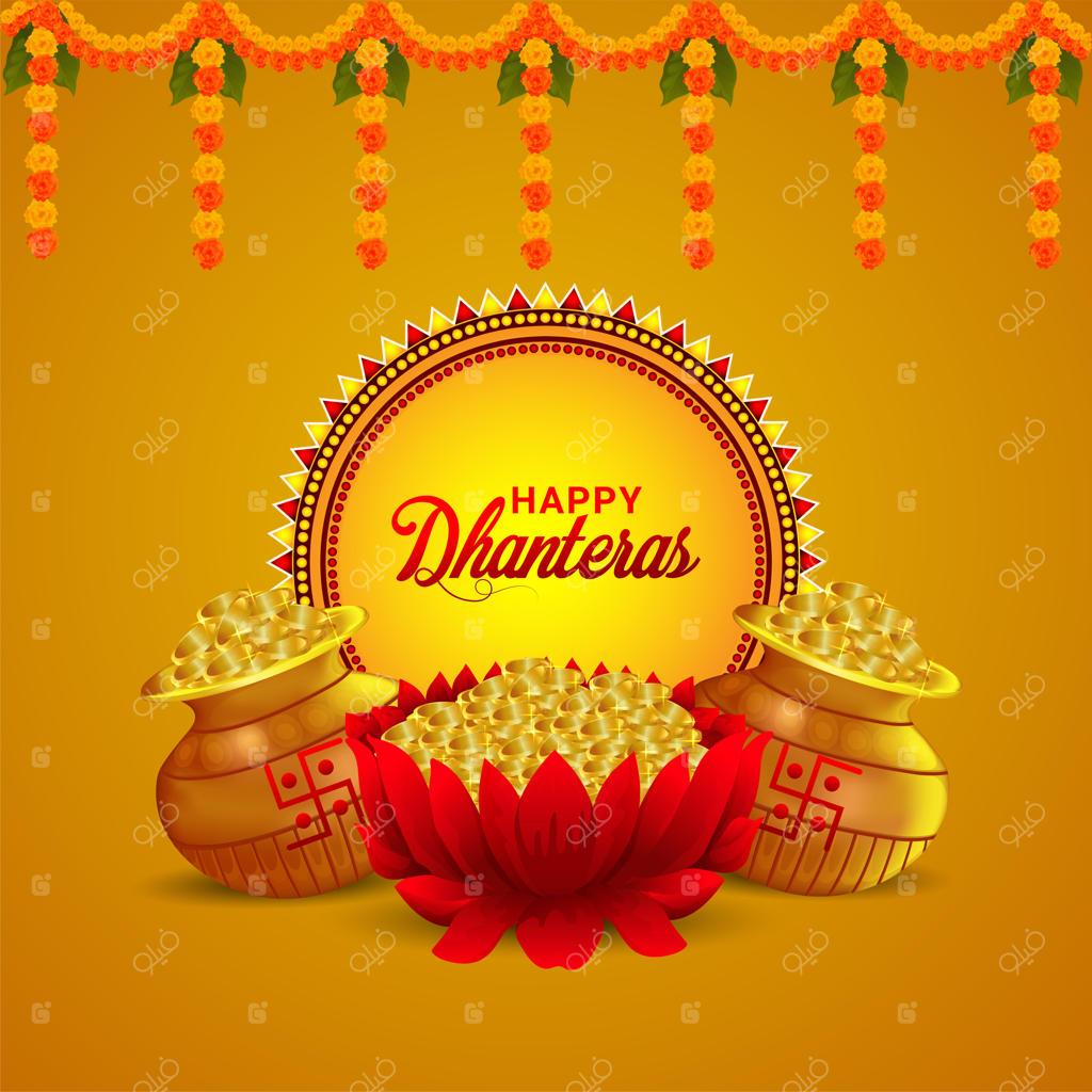 پس‌زمینه جشن هندی شب دهانتراس با کوزه سکه‌های طلا