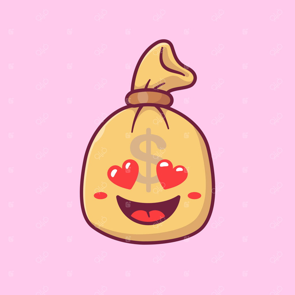 کیف پول بامزه با چشمان قلبی - آیکون وکتور کارتونی. نماد مالی جدا شده