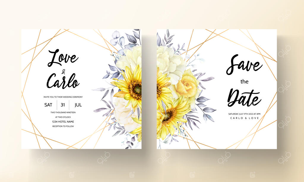 کارت دعوت عروسی شیک با طرح گل‌های آبرنگی