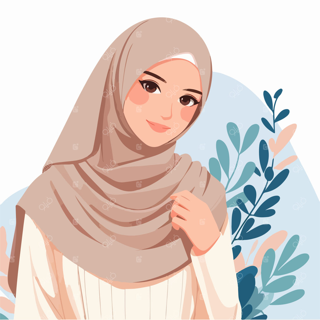 کاراکتر زن مسلمان شاد با طراحی تخت و ساده