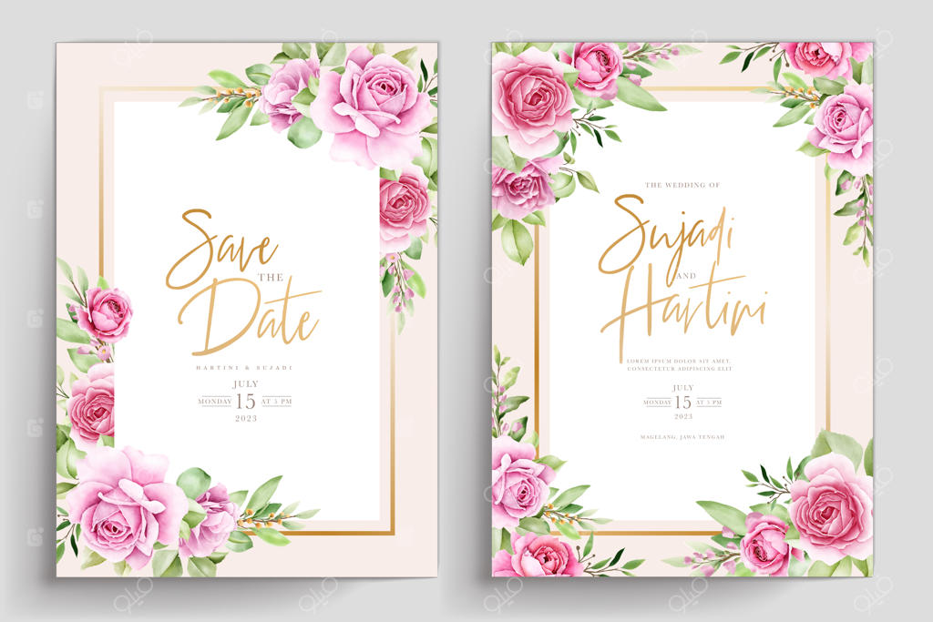 کارت گل‌های آبرنگی با رنگ‌های صورتی و سبز