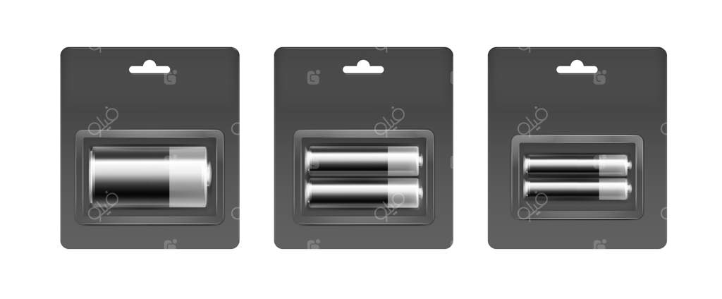 مجموعه‌ای از باتری‌های قلیایی سیاه و نقره‌ای AA، AAA و C