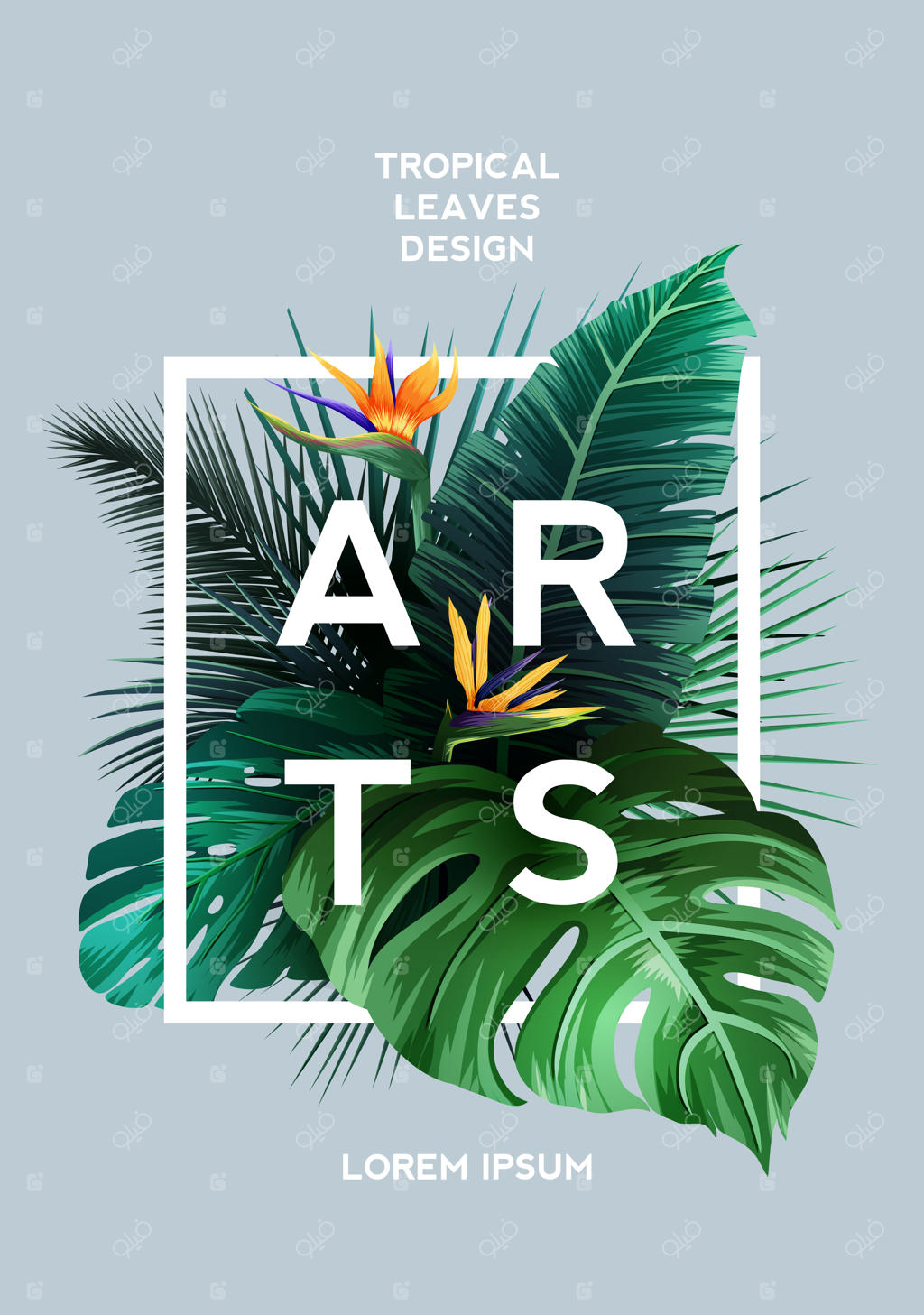 پس‌زمینه‌ای روشن و گرمسیری با گیاهان جنگلی. طرحی جذاب با برگ‌های نخل.