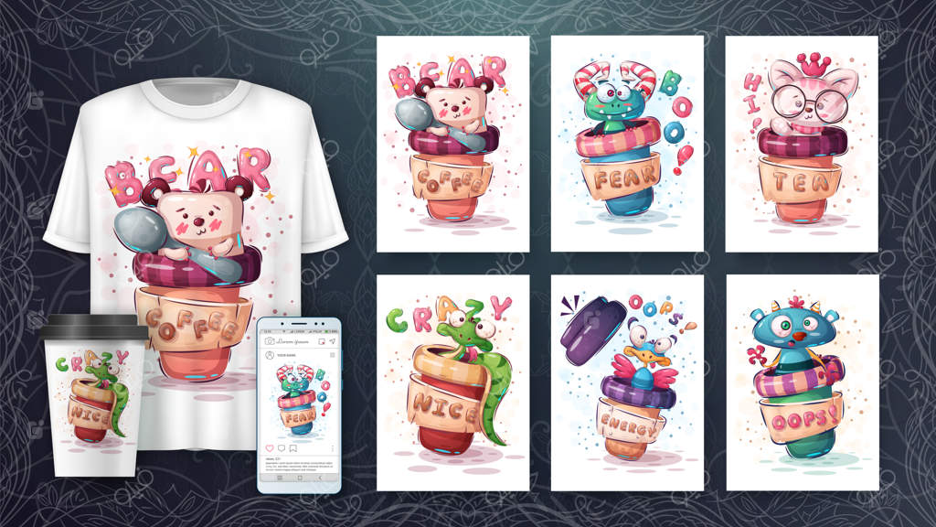 شخصیت کارتونی حیوان بچه‌گانه در فنجان