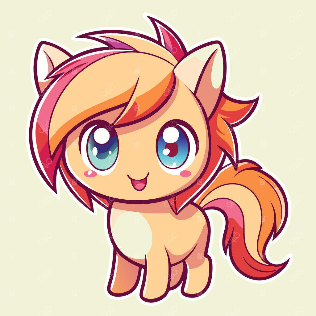 پونی کارتونی با یال‌های نارنجی و چشمان آبی