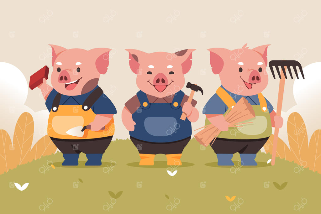 تصویرسازی دستی سه بچه خوک