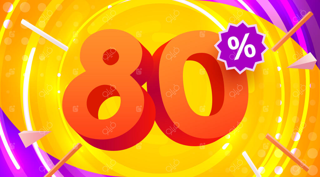 تخفیف ۸۰ درصدی: بنر و پوستر فروش ویژه با نماد سه‌بعدی و تزئینات جذاب، طراحی برداری