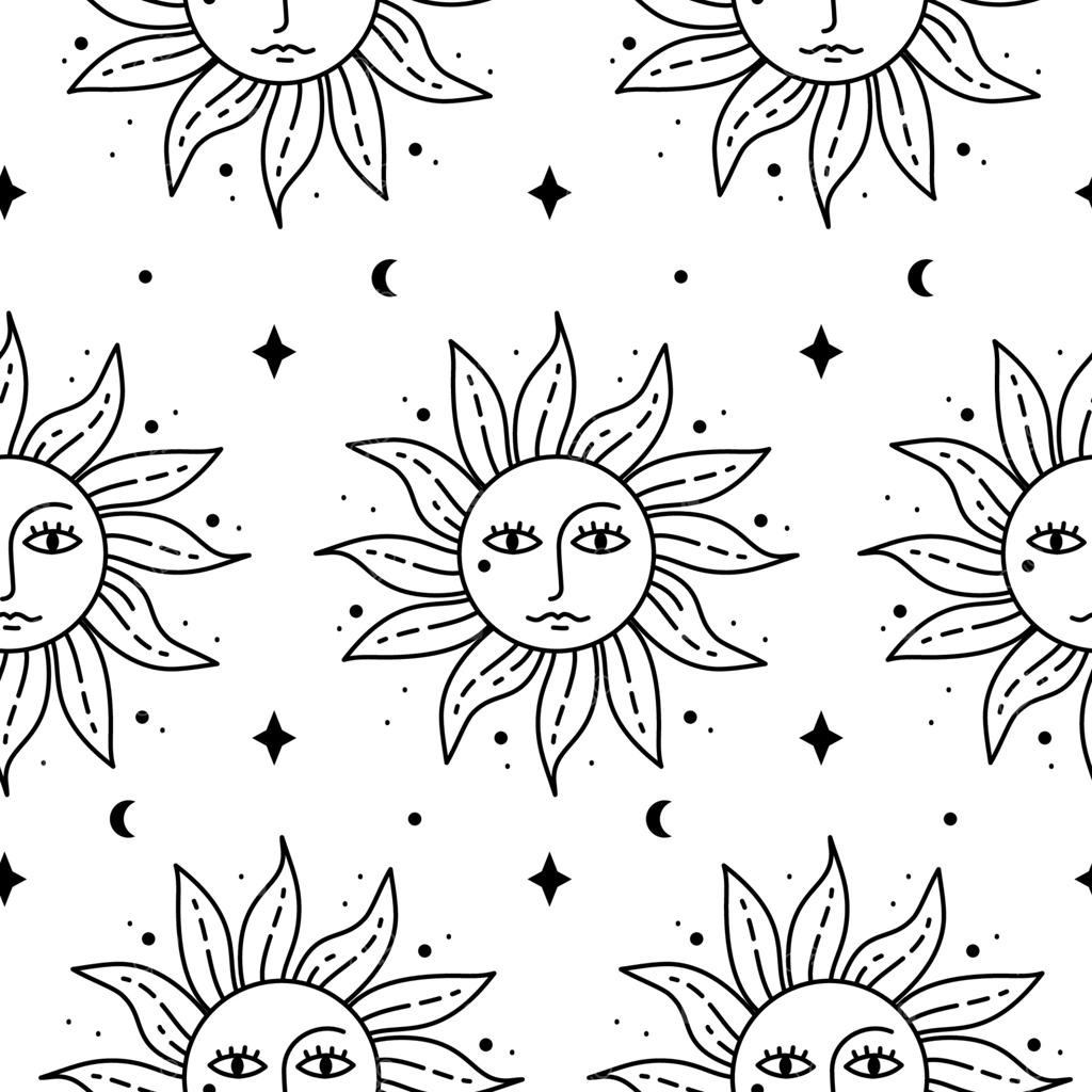 پترن یکپارچه سیاه و سفید با خورشید و ستارگان