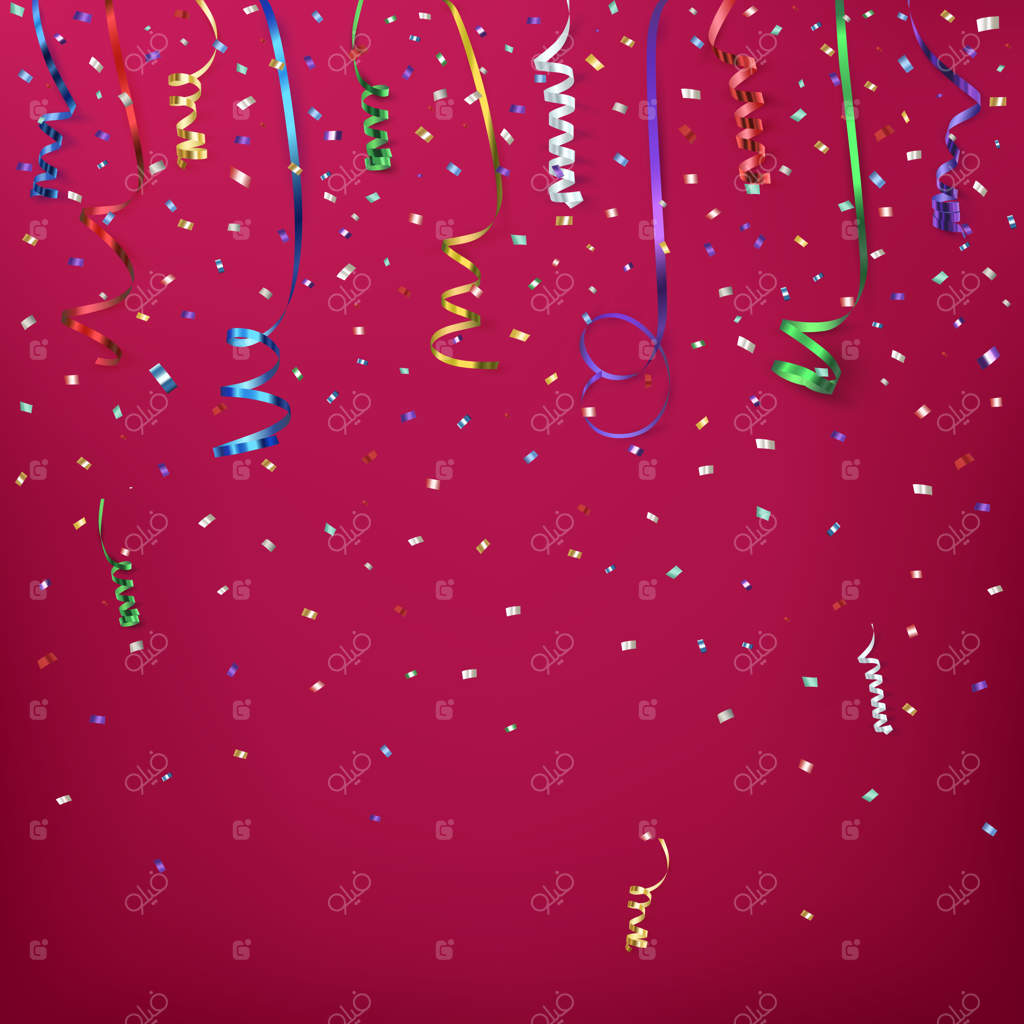 زمینه جشن با کاغذ رنگی و روبان‌های رنگارنگ