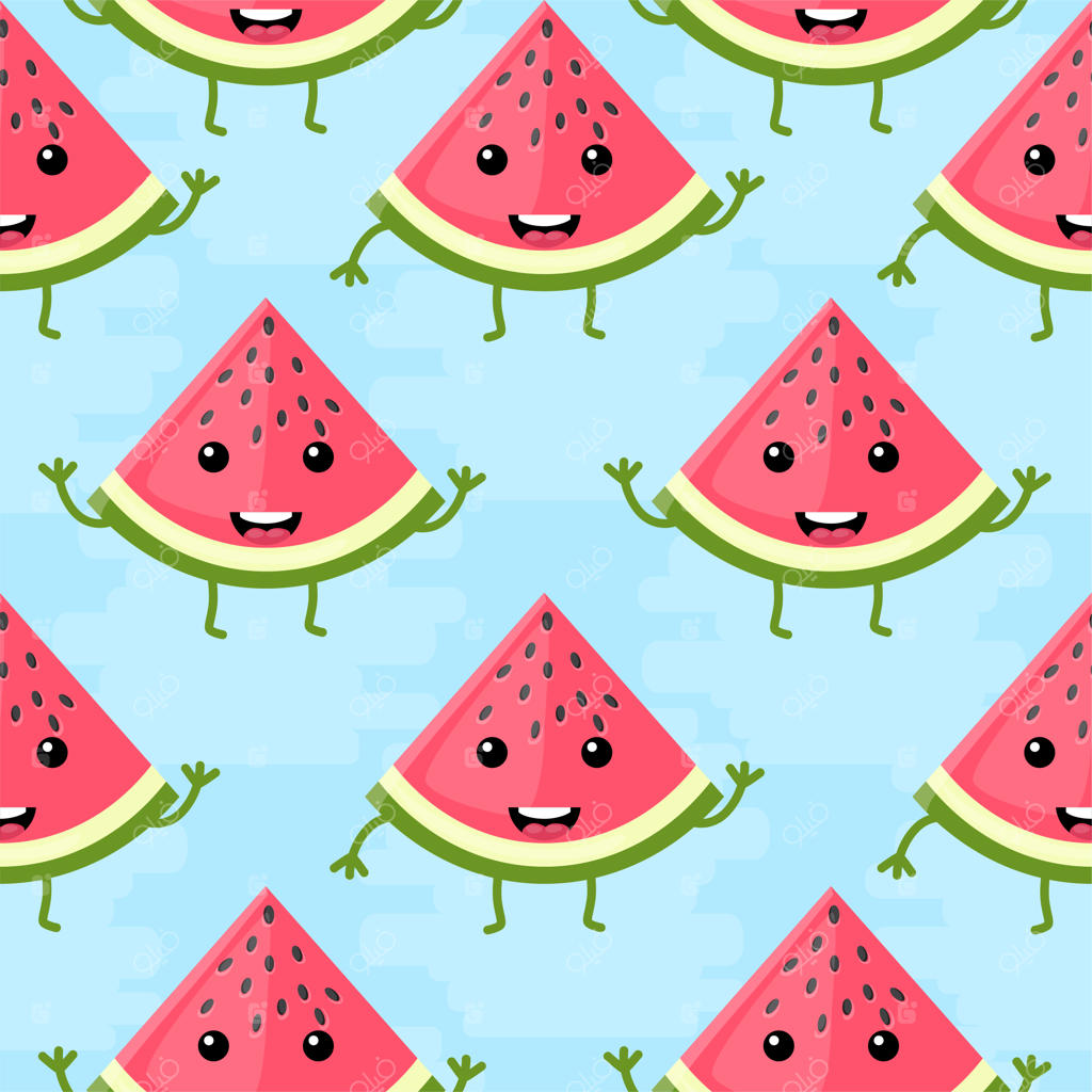 پس‌زمینه تابستانی با پترن بی‌نقص بُرش‌های بامزه هندوانه وکتور