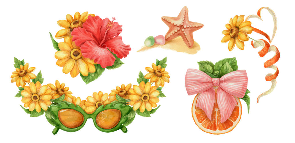 نمایش عناصر گل‌دار و تزئینی تابستانی حرفه‌ای وکتور