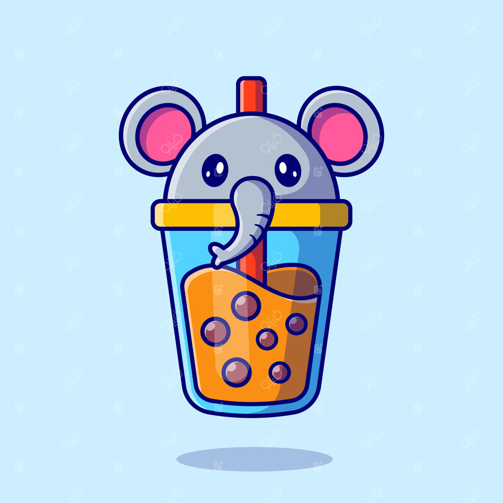 تصویر کارتونی بوبا چای شیری با فیل بامزه.