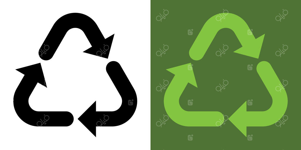 آیکون بازیافت: سه فلش سبز. فلشی که بی‌پایان می‌چرخد. استفاده‌ی مجدد از مواد، بدون زباله. بازیافت شده. استفاده مجدد، محیط زیست سبز و نجات زمین