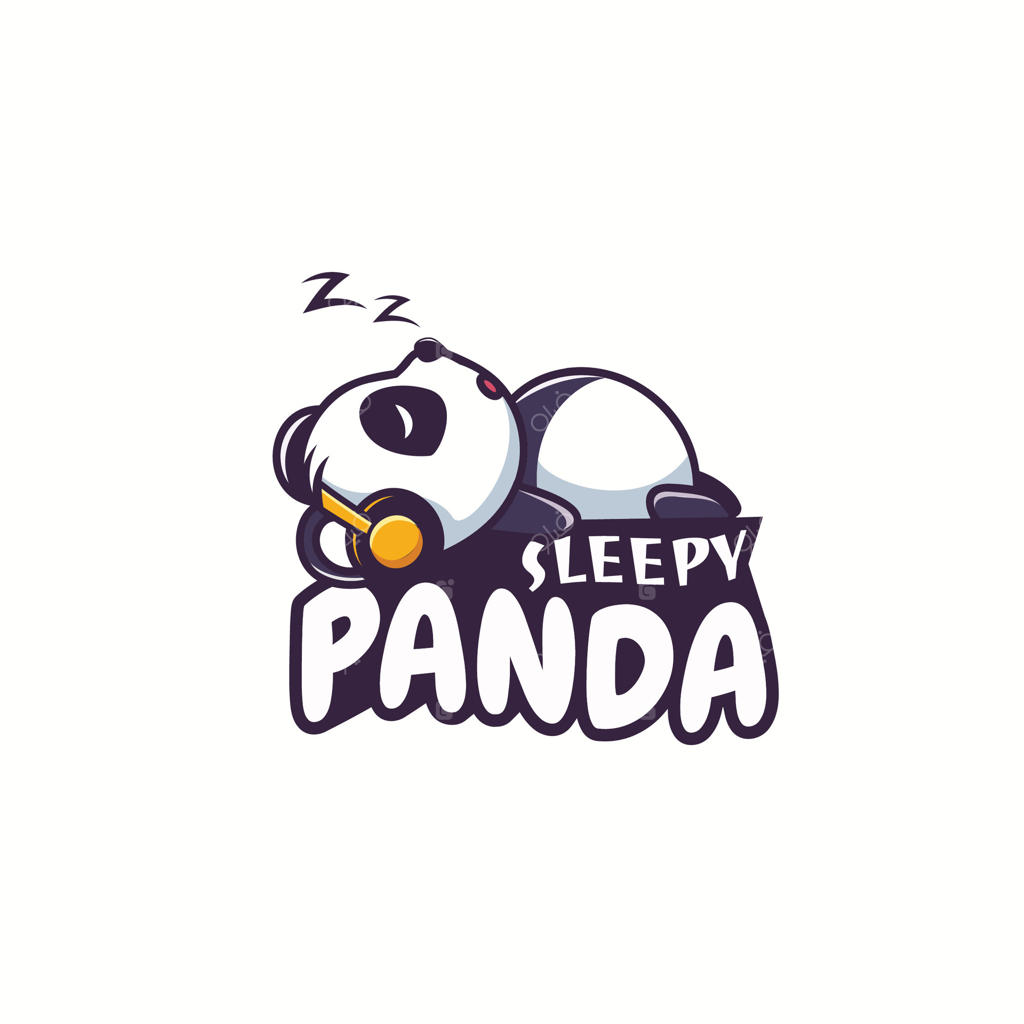 پاندای کارتونی بامزه با هدفون، خواب آرام، حس صلح‌آمیز، لوگوی نمادین حیوانات