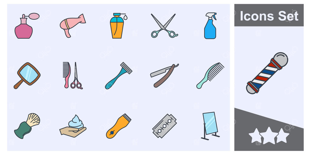 مجموعه نمادهای آرایشگاه، تصویر لوگوی مجزا