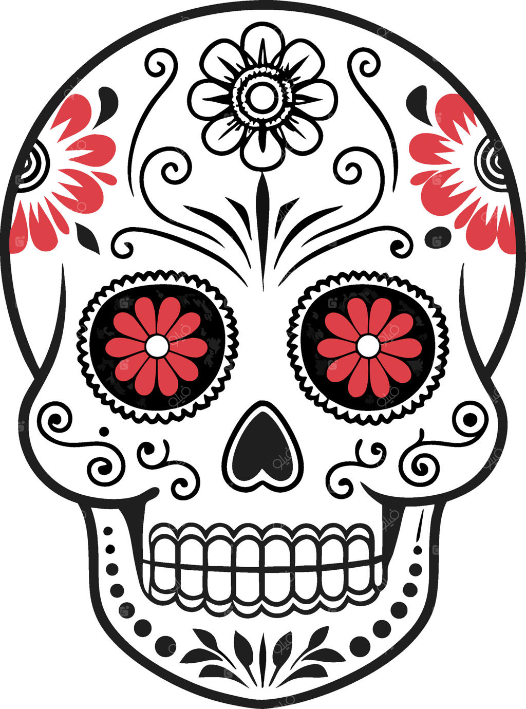 طرح جمجمه گل‌دار رنگارنگ، مناسب برای تاتو و کارهای هنری خلاقانه