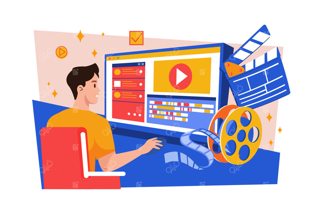 مفهوم تدوین ویدئو با تجهیزات حرفه‌ای - تصویرسازی روی زمینه سفید