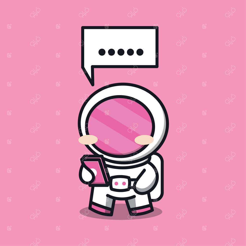 تصویر وکتور کارتونی فضانورد در حال بازی با گوشی