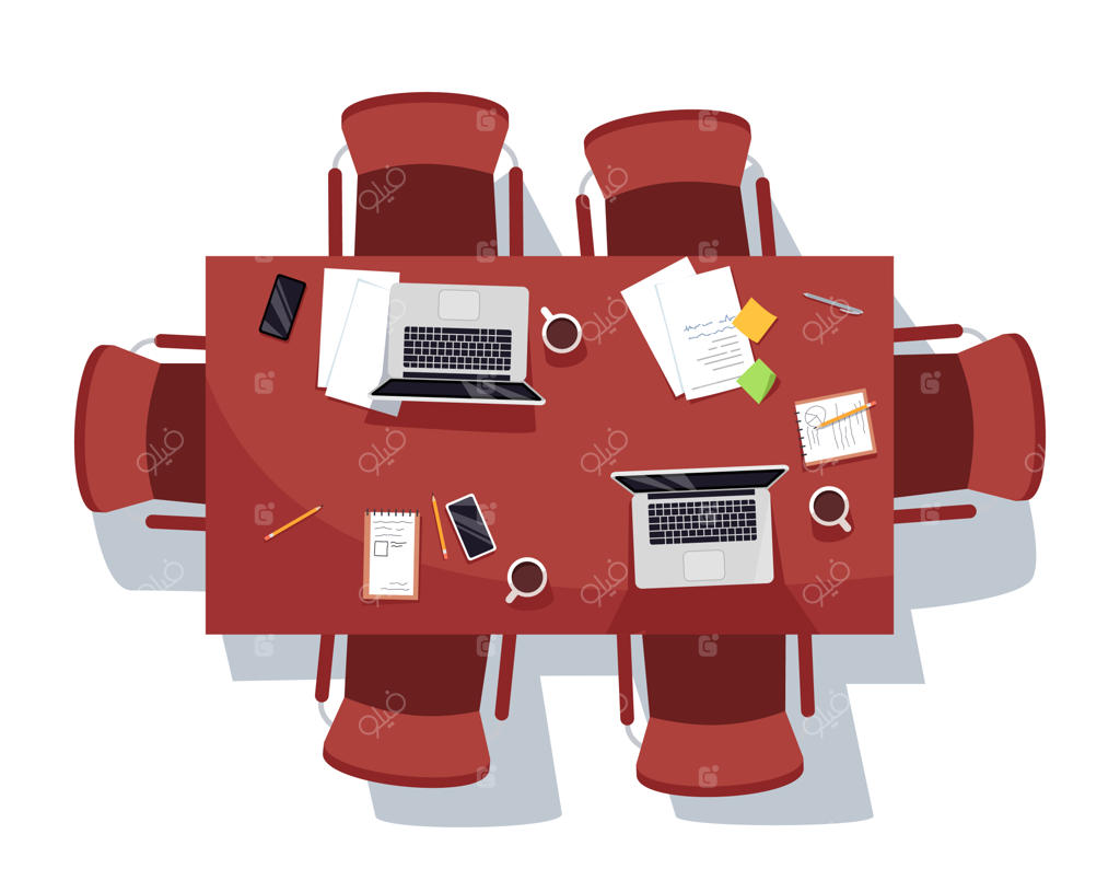 تصویر نیمه‌تخت از اتاق جلسه خالی