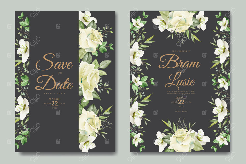 طراحی گل‌دار دعوتنامه عروسی با نقاشی دست‌ساز زیبا