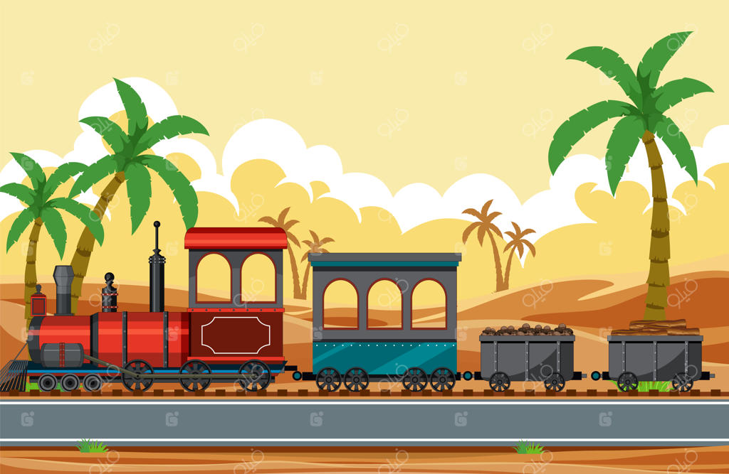 صحنه‌ای بیرونی با قطار بخار قدیمی